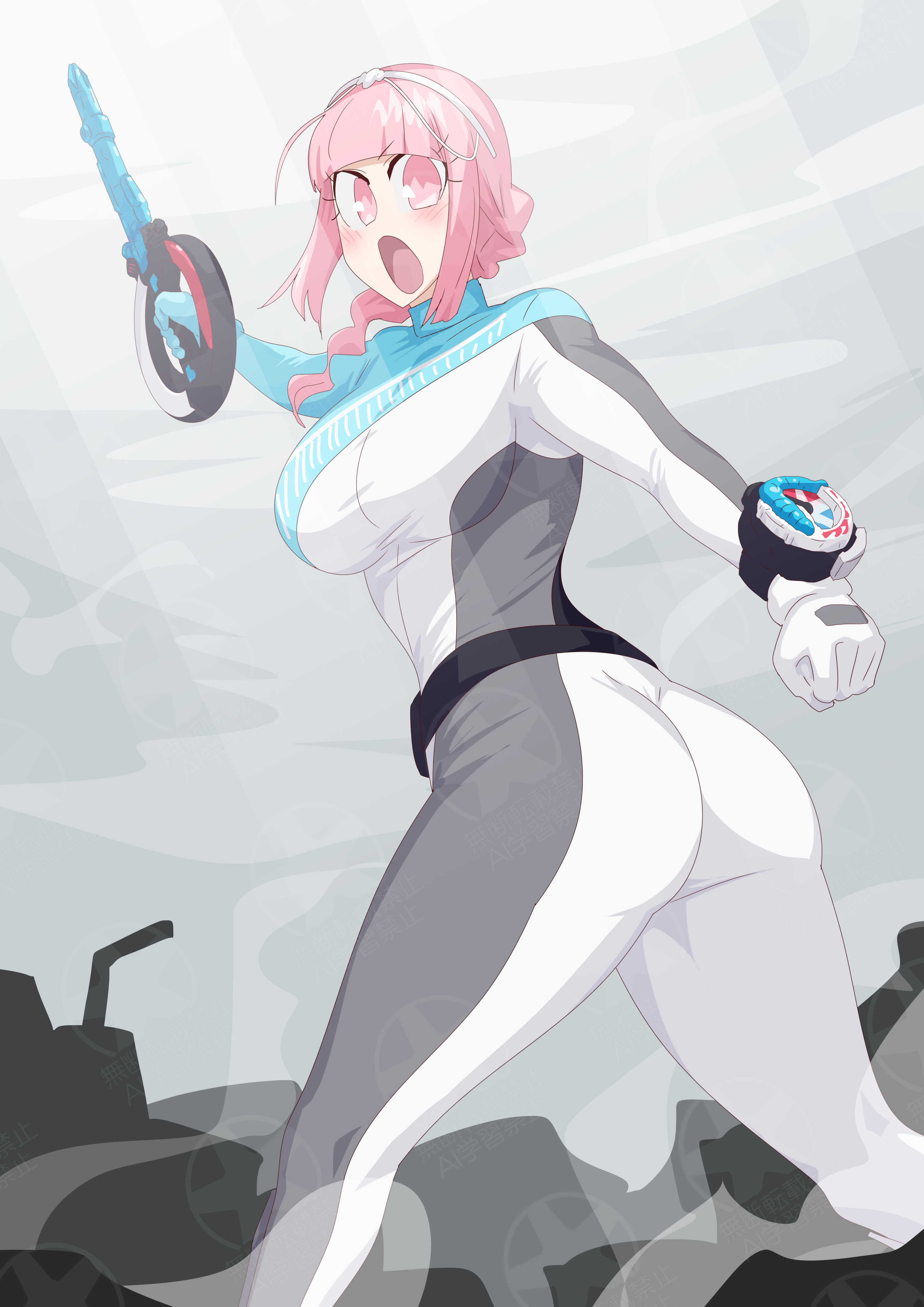 1girl bakuage_sentai_boonboomger bodysuit nicola_keydoor no_headwear otokamu pink_eyes pink_hair super_sentai tiara