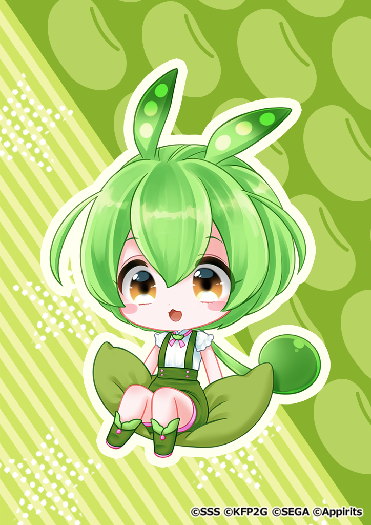 artist_request beans bow bowtie cushion extra_ears full_body green_background green_hair green_shorts long_hair looking_at_viewer official_art shirt shoes shorts simple_background suspenders voiceroid voicevox white_shirt yellow_eyes zundamon