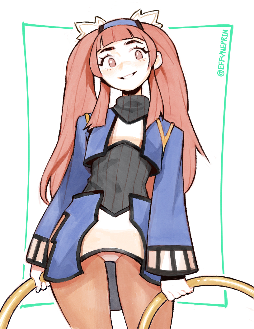 1girl artist_name brown_eyes brown_hair dewprism effy_neprin long_hair looking_at_viewer mint_(dewprism) orange_hair parted_lips solo teeth twintails twitter_username