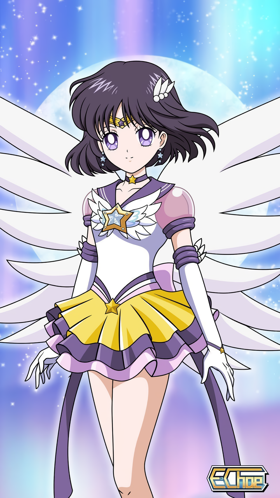 1girl adult_swim angel_wings bishoujo_senshi_sailor_moon bishoujo_senshi_sailor_moon_s bishoujo_senshi_sailor_moon_s:_the_movie bishoujo_senshi_sailor_moon_s_the_movie:_kaguya-hime_no_koibito bishoujo_senshi_sailor_moon_supers bishoujo_senshi_sailor_moon_supers:_the_movie bishoujo_senshi_sailor_moon_supers_the_movie:_sailor_9_senshi_shuuketsu!_black_dream_hole_no_kiseki e.choe_(artist) eternal_sailor_saturn highres purple_eyes purple_hair sailor_saturn sailor_senshi_uniform solo super_sailor_saturn super_sailor_saturn_(stars) toei_company tomoe_hotaru toonami wings