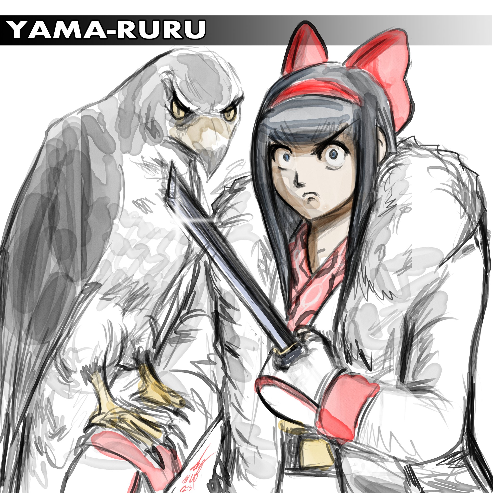 1girl ainu_clothes angry black_hair blue_eyes breasts coat constricted_pupils cosplay fingerless_gloves gloves hair_ribbon highres looking_at_viewer mamahaha nakoruru ribbon samurai_spirits small_breasts snk solo the_king_of_fighters the_king_of_fighters_xiv weapon wide-eyed yamazaki_ryuuji