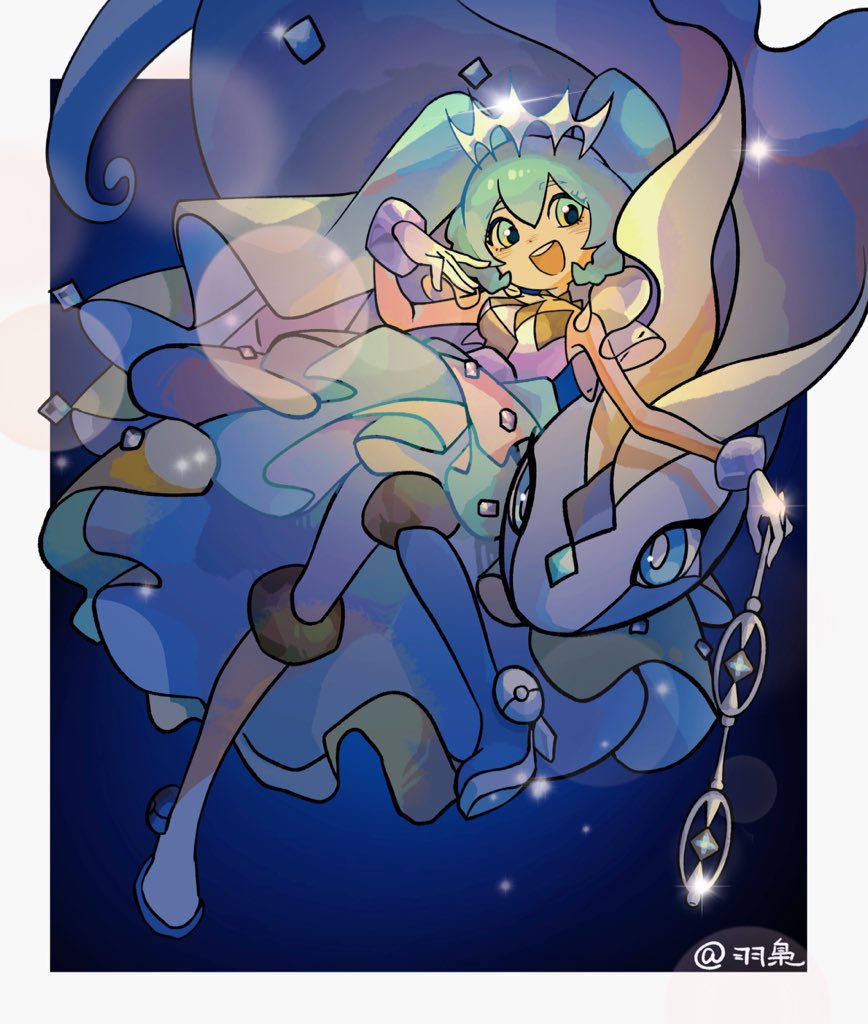 1girl aurorus gen_6_pokemon hatsune_miku nintendo official_alternate_costume pokemon pokemon_(creature) project_voltage rock_miku_(project_voltage) vocaloid yuxiao_o