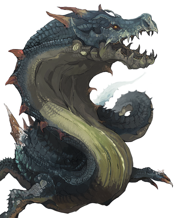 animal_focus claws lagiacrus linne_(hld_doreko) looking_at_viewer monster monster_focus monster_hunter_(series) no_humans open_mouth scales sharp_teeth simple_background solo tail teeth white_background yellow_eyes