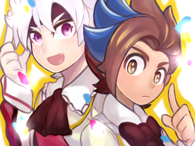 10s 2boys bad_id bad_pixiv_id blue_hair brown_eyes brown_hair headband ibuki_munemasa inazuma_eleven_(series) inazuma_eleven_go inazuma_eleven_go_galaxy lowres male_focus matatagi_hayato minb multicolored_hair multiple_boys pink_eyes two-tone_hair upper_body white_hair