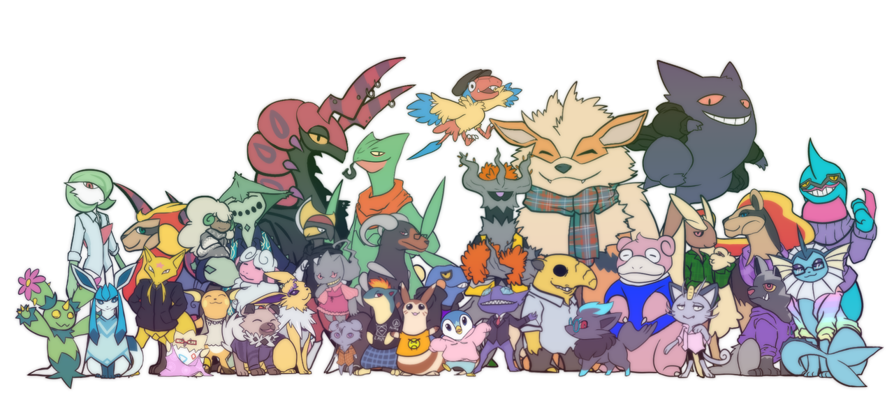 ^_^ alolan_form alolan_meowth banette bird bisharp cacturne closed_eyes clothed_pokemon commentary creature croagunk drowzee english_commentary espurr fangs full_body furret gardevoir gen_1_pokemon gen_2_pokemon gen_3_pokemon gen_4_pokemon gen_5_pokemon gen_6_pokemon gen_7_pokemon glaceon happy houndoom jolteon kadabra looking_at_viewer maractus nintendo piplup pokemon pokemon_(creature) pyroar pyroar_(female) quilava raichu rockruff ruderubicante sableye sceptile scolipede togepi trevenant whimsicott zorua