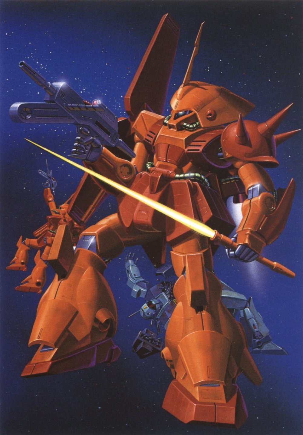 energy_sword damaged energy_sword gm_ii gun gundam highres marasai mecha official_art robot space sword weapon zeta_gundam