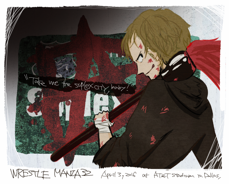 1boy bandages black_eyes blonde_hair dean_ambrose english_text graffiti hood hoodie male_focus paintbrush solo wwe yuzuko_(yuzuko0921)