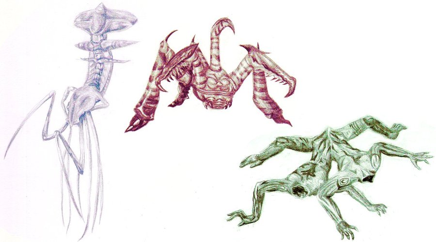 chattur&#039;gha_guardian conjoined cosmic_horror eldritch_abomination ericmhe eternal_darkness:_sanity&#039;s_requiem extra_arms guardian_(eternal_darkness:_sanity&#039;s_requiem) monster nintendo silicon_knights sketch tail tentacles ulyaoth_guardian white_background xel&#039;lotath_guardian