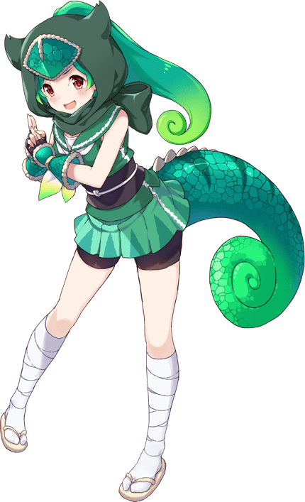 1girl full_body game_cg kemono_friends kemono_friends_kingdom looking_at_viewer official_art panther_chameleon_(kemono_friends) solo tachi-e transparent_background