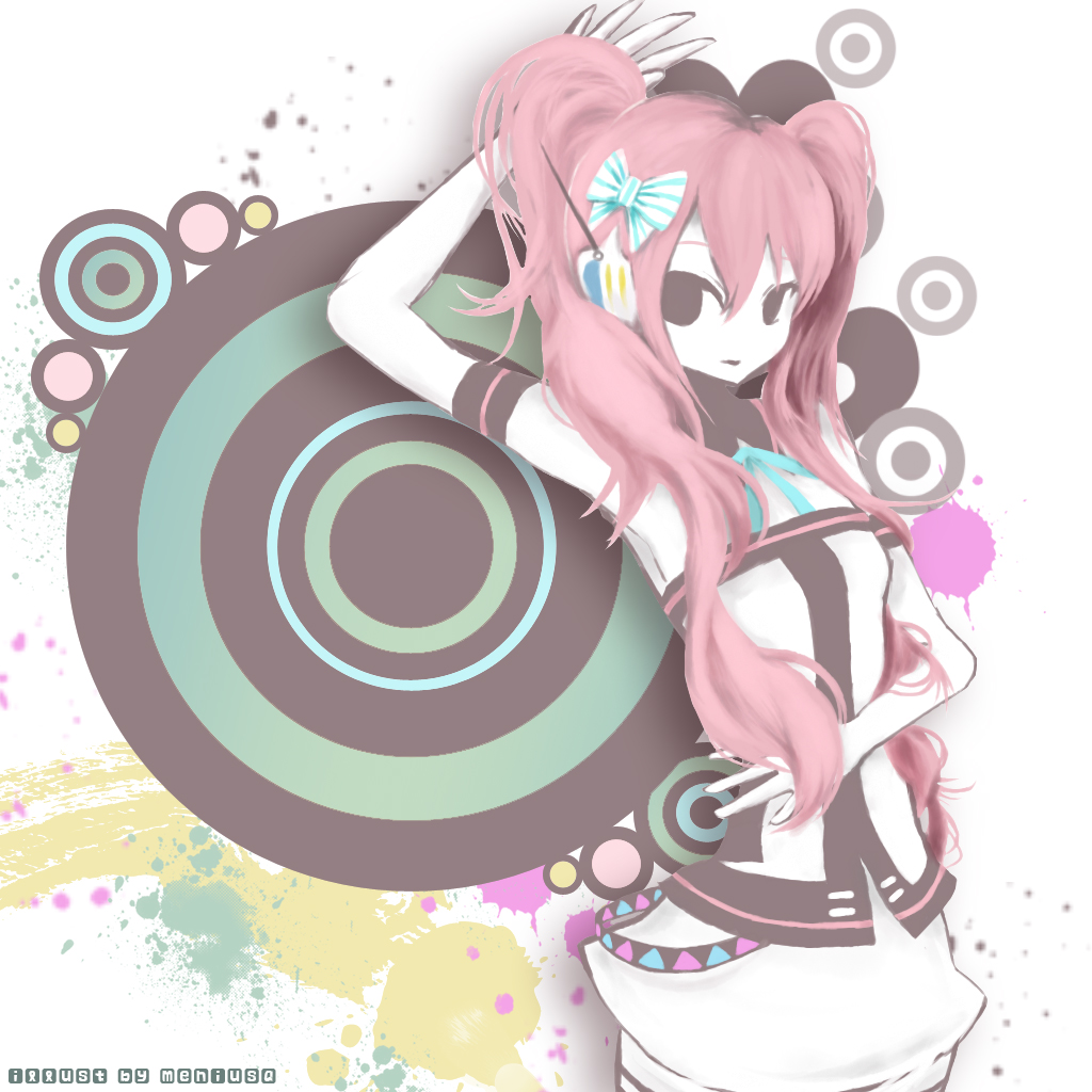 1girl alternate_hairstyle female_focus hair_ribbon headphones long_hair me_ni_usa megurine_luka meniusa meniusa_lau pink_hair ribbon solo twintails vocaloid