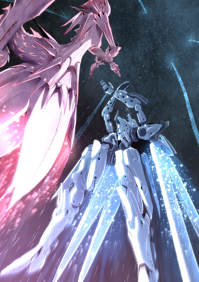 1girl alien energy flying gauna mecha mecha_focus monster_girl morito_(sidonia_no_kishi) motion_blur robot sakura1129 sakusakusakurai science_fiction shiraui_tsumugi sidonia_no_kishi space tail tsugumori