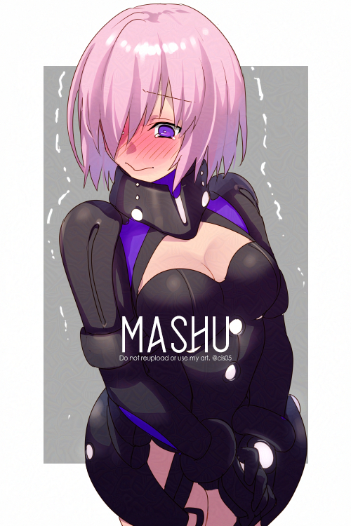 1girl armor armored_leotard black_armor black_thighhighs blush breasts character_name cleavage cleavage_cutout clothing_cutout echo_(circa) fate/grand_order fate_(series) gauntlets hair_over_one_eye large_breasts leotard mash_kyrielight mash_kyrielight_(ortenaus) pink_hair purple_eyes short_hair solo tearing_up thighhighs trembling