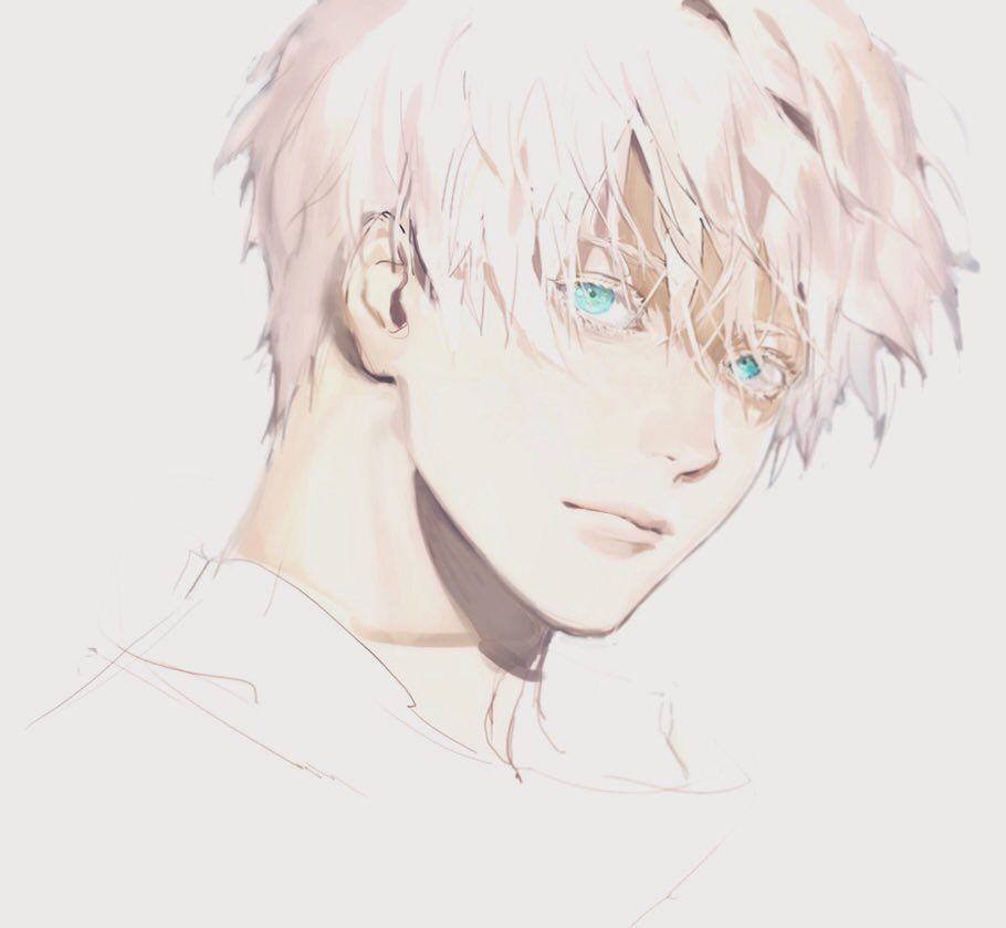 1boy aqua_eyes blue_eyes closed_mouth colored_eyelashes commentary gojou_satoru jujutsu_kaisen male_focus nonockha portrait short_hair solo symbol-only_commentary white_background white_eyelashes white_hair