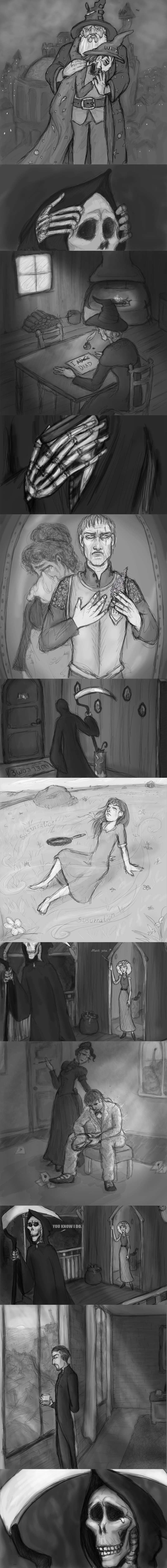 5girls 6+boys absurdres anna_belle_dearheart armor beard book crying death_(discworld) death_(entity) discworld facial_hair fantasy granny_weatherwax greyscale grim_reaper hat highres hood long_hair long_image moist_von_lipwig monochrome monochrome morloth88 multiple_boys multiple_girls mustrum_ridcully rincewind robe sad samuel_vimes scythe skeleton skull sky susan_sto_helit sybil_vimes tall_image teardrop tears terry_pratchett the_patrician tiffany_aching weapon wizard wizard_hat