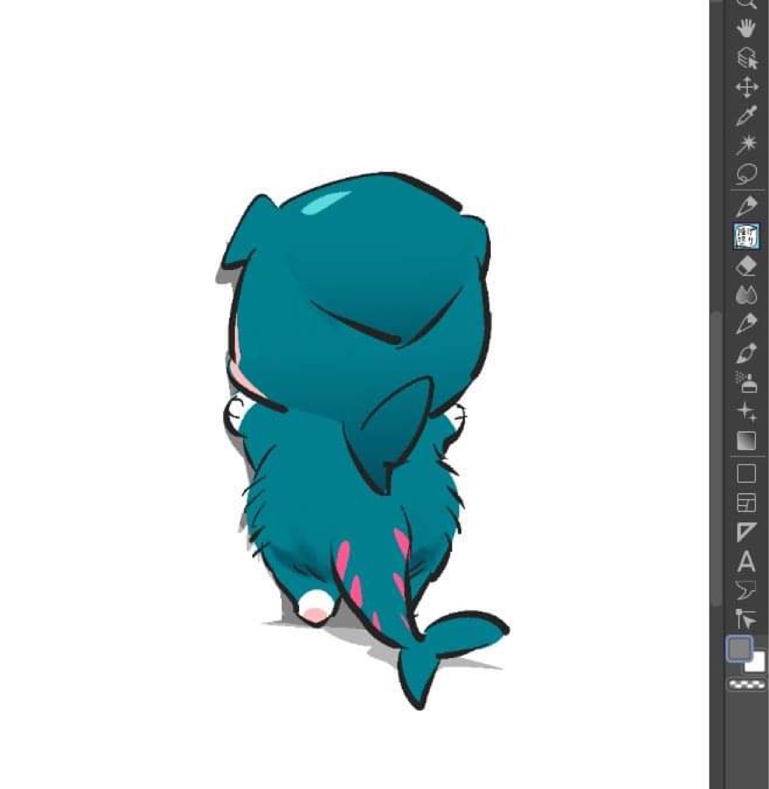 1boy animal animal_focus animalization aqua_fur aqua_hair back blue_fur blue_hair cat chibi cookie_run droopy_ears fin fins fish_tail from_behind full_body gradient_fur gradient_hair male_focus multicolored_fur multicolored_hair pink_fur pink_hair pink_stripes shark_boy shark_fin simple_background solo sorbet_shark_cookie standing tail toolbar two-tone_fur two-tone_hair white_background white_fur white_hair