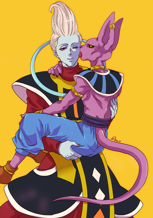 2boys animal_ears armband artist_name beerus blue_skin carrying cat_boy cat_ears cat_tail licking_another&#039;s_cheek claws colored_skin dragon_ball dragonball_z earrings licking_another&#039;s_face jewelry licking male_focus multiple_boys neck_ring one_eye_closed purple_skin raku220p robe signature smile tail whis white_hair wrist_cuffs