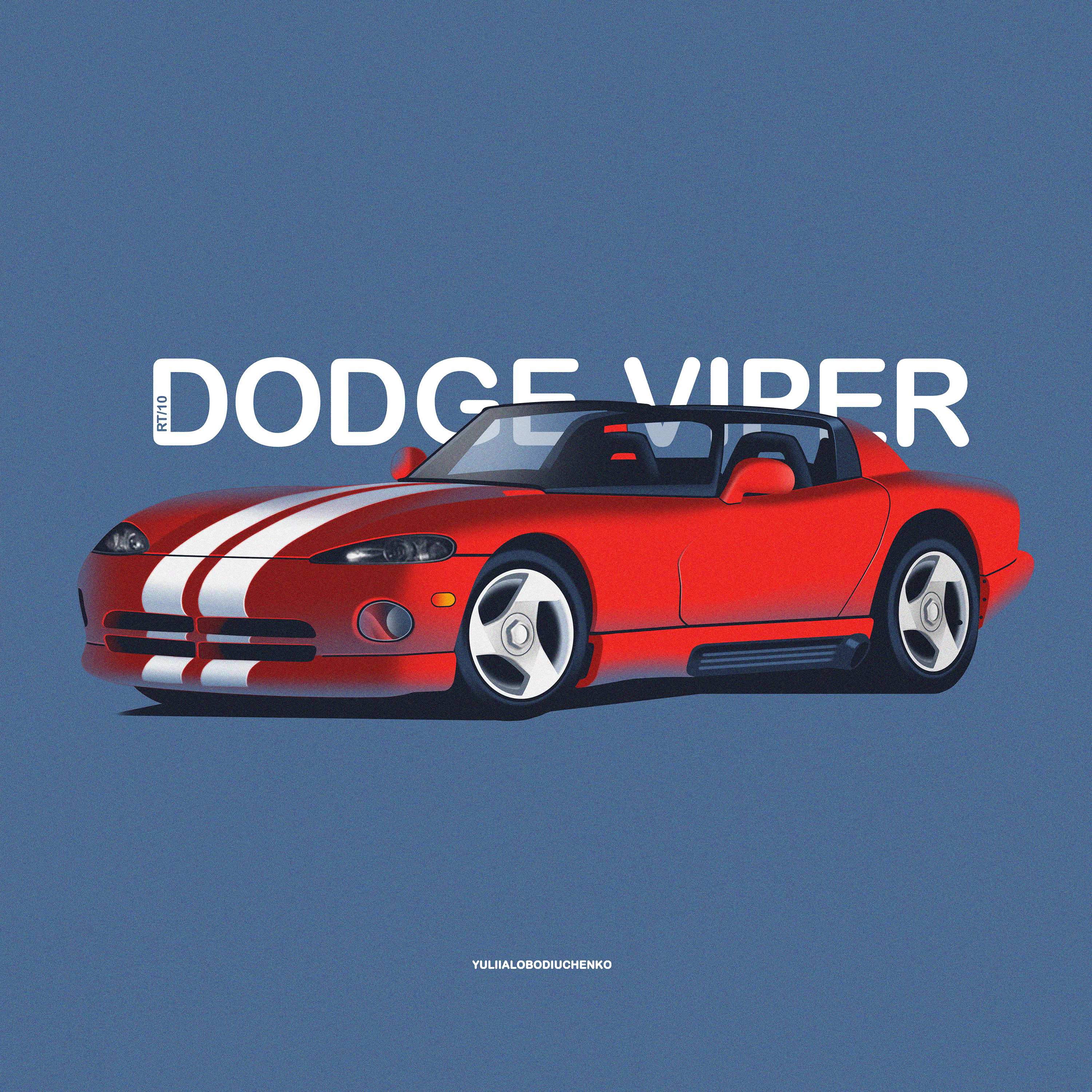 absurdres artist_name blue_car car dodge_(company) dodge_viper highres motor_vehicle no_humans original red_car shadow sports_car vehicle_focus vehicle_name yuliia_lobodiuchenko