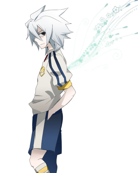 1boy black_eyes grey_hair inazuma_eleven inazuma_eleven_(series) male_focus mudomudo smile soccer_uniform solo sportswear tagme white_background yamino_kageto
