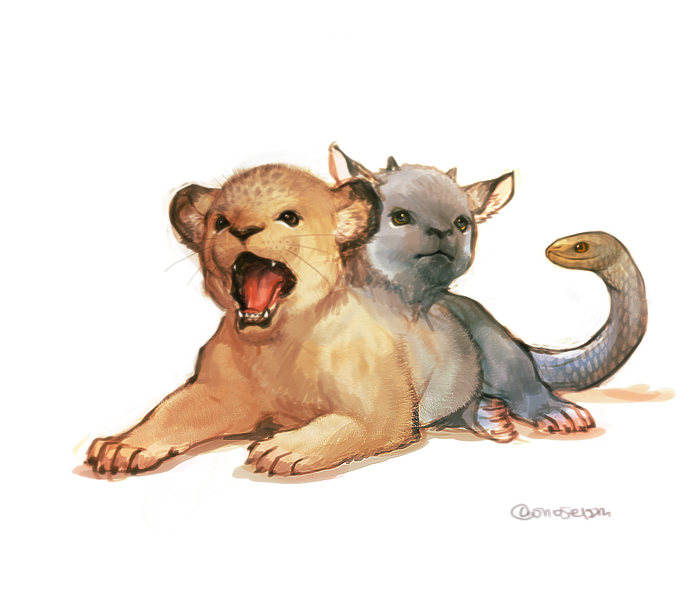 aged_down chimera dragon&#039;s_dogma dragon&#039;s_dogma_(series) goat horns j_(onose1213) lion monster multiple_heads no_humans snake solo whiskers white_background