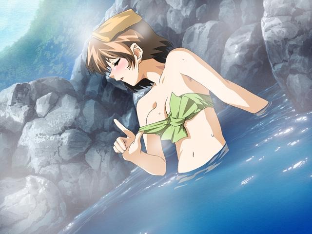 1girl chitose_midori green_green katakura_shinji onsen outdoors water