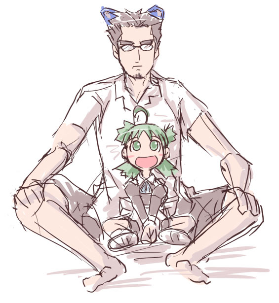 1boy 1girl 2k-kun 2k-kun_(cosplay) 2k-tan child cosplay crossover green_hair jumbo koiwai_yotsuba long_sleeves me-tan me-tan_(cosplay) me_(cosplay) os-tan parody quad_tails sketch yotsubato!