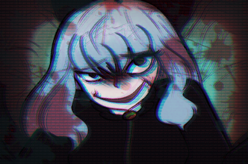 angela_(project_moon) blue_hair chromatic_aberration e.g.o_(project_moon) fairy_festival green_eyes lavaimp lobotomy_corporation lowres project_moon smirk wingbeat_(e.g.o)