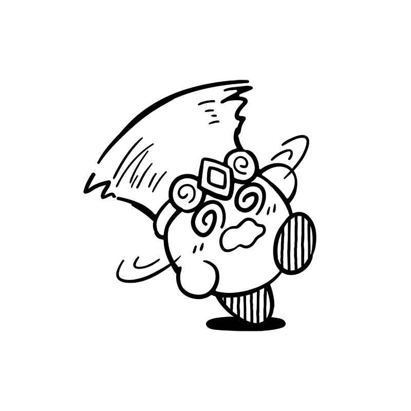 @_@ artist_request copy_ability dizzy full_body greyscale kirby kirby_(series) monochrome nintendo no_humans official_art open_mouth second-party_source solo spiral-only_eyes tornado_kirby transparent_background