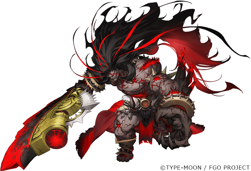 1boy axe azusa_(hws) black_hair claws fate/grand_order fate_(series) gradient_hair heracles_(fate) holding holding_axe long_hair multicolored_hair muscular muscular_male official_art red_hair solo tattoo