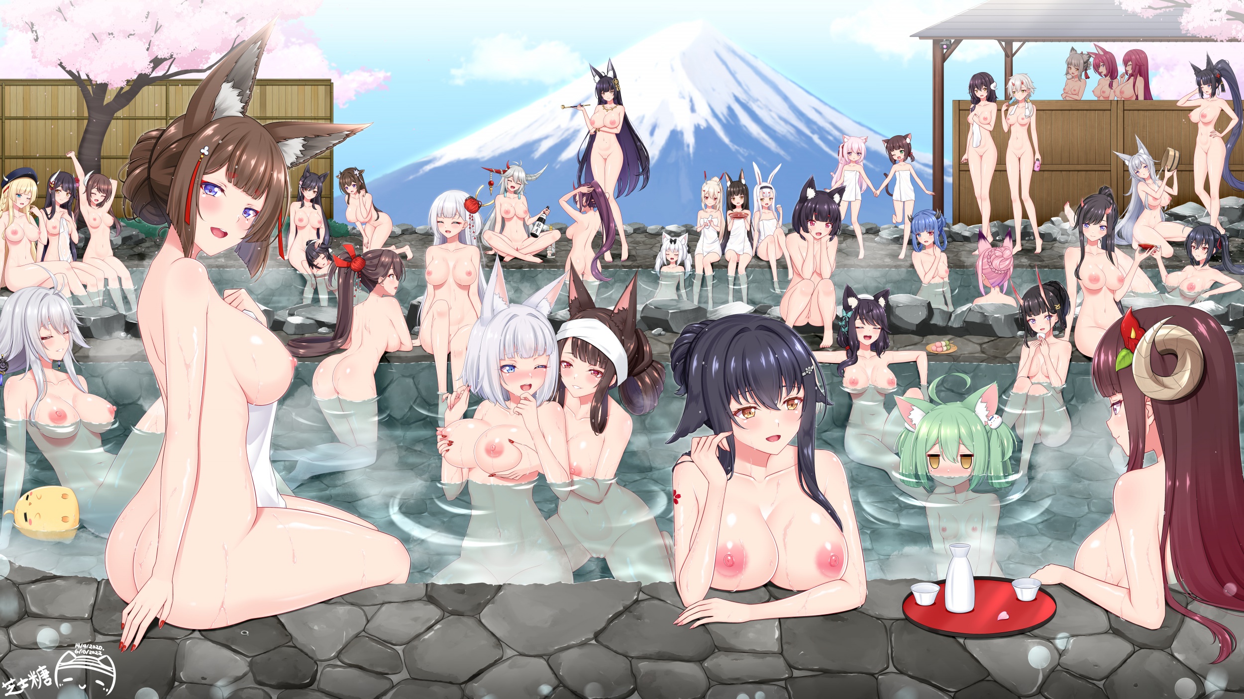 6+girls ahoge akagi_(azur_lane) akashi_(azur_lane) alternate_hairstyle amagi_(azur_lane) animal_ear_fluff animal_ears arm_under_breasts ass asymmetrical_horns atago_(azur_lane) ayanami_(azur_lane) azuma_(azur_lane) azur_lane black_hair blonde_hair blue_eyes blue_hair blush bottle breast_envy breast_rest breasts brown_hair cat_ears cat_tail cherry_blossoms chinese_commentary chitose_(azur_lane) chiyoda_(azur_lane) closed_eyes commentary_request completely_nude cow_ears cow_girl cow_horns cup curled_horns day flat_chest flower fusou_(azur_lane) grabbing_another's_breast grabbing_from_behind grey_hair groping hair_bun hair_flower hair_ornament hakuryuu_(azur_lane) hanazuki_(azur_lane) haruna_(azur_lane) heterochromia hiei_(azur_lane) highres holding holding_bottle holding_hands holding_smoking_pipe horns ibuki_(azur_lane) izumo_(azur_lane) kaga_(azur_lane) kashino_(azur_lane) kii_(azur_lane) kinu_(azur_lane) kisaragi_(azur_lane) kongou_(azur_lane) lap_pillow large_breasts long_hair looking_at_another manjuu_(azur_lane) medium_breasts medium_hair mikasa_(azur_lane) mount_fuji multiple_girls musashi_(azur_lane) mutsuki_(azur_lane) nagato_(azur_lane) nail_polish naked_towel nipples noshiro_(azur_lane) nude onsen outdoors partially_submerged partially_underwater_shot pink_hair ponytail ppshex purple_hair red_eyes red_hair red_nails ryuuhou_(azur_lane) sakazuki sake_bottle shimakaze_(azur_lane) shinano_(azur_lane) short_hair shoukaku_(azur_lane) siblings sisters sitting small_breasts smoking_pipe standing suruga_(azur_lane) suzutsuki_(azur_lane) taihou_(azur_lane) tail takao_(azur_lane) tosa_(azur_lane) towel very_long_hair water wet white_flower yamashiro_(azur_lane) yellow_eyes yukikaze_(azur_lane) yuri zuikaku_(azur_lane)