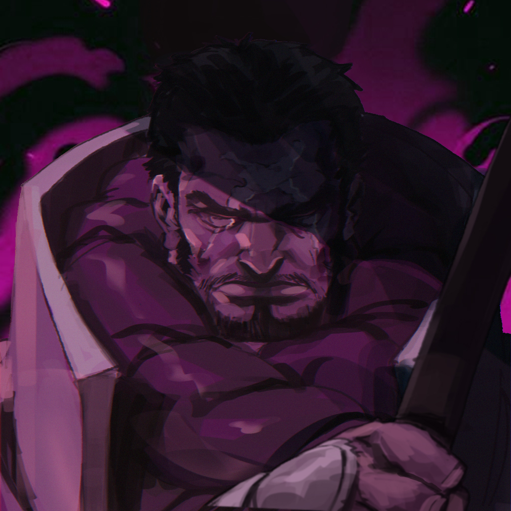 1boy beard closed_eyes cross_scar eslam_aboshady facial_hair fujitora_(one_piece) goatee holding holding_sword holding_weapon male_focus old old_man one_piece portrait purple_theme scar scar_across_eye scar_on_face short_hair solo sword weapon