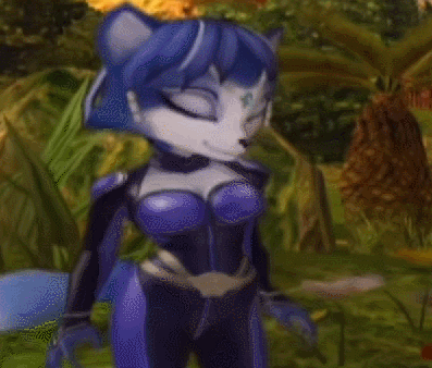 3d animated animated_gif blue_eyes blue_hair breasts cleavage fox furry krystal lowres nintendo star_fox star_fox_adventures