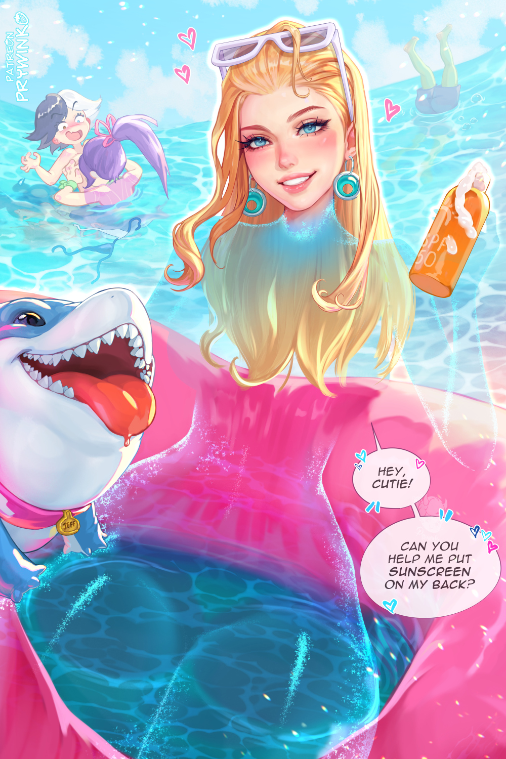 3girls animal_collar between_breasts black_hair breasts collar colored_skin eyewear_on_head face_between_breasts fantastic_four green_skin hair_slicked_back head_between_breasts highres hulk implied_nudity invisible jeff_(marvel) legs_together lotion luna_snow marvel marvel_rivals multicolored_hair multiple_girls ocean official_alternate_costume official_alternate_hairstyle paid_reward_available partially_invisible prywinko psylocke psylocke_(breezy_butterfly) purple_hair sharp_teeth split-color_hair sue_storm sue_storm_(azure_shade) sunglasses sunscreen swim_ring swimsuit teeth tongue tongue_out unworn_bikini_top water white_hair x-men yuri