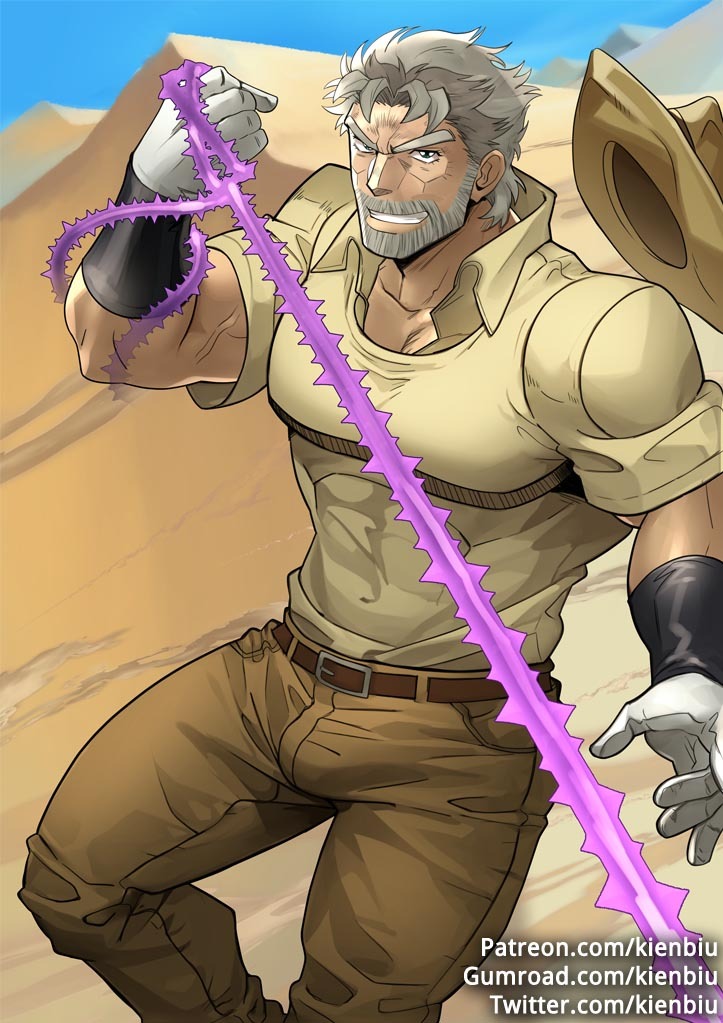 bara beard desert facial_hair feet_out_of_frame full_beard hermit_purple jojo_no_kimyou_na_bouken joseph_joestar joseph_joestar_(old) kienbiu large_pectorals male_focus mature_male muscular muscular_male old old_man paid_reward_available pectorals short_hair stand_(jojo) standing stardust_crusaders thick_eyebrows