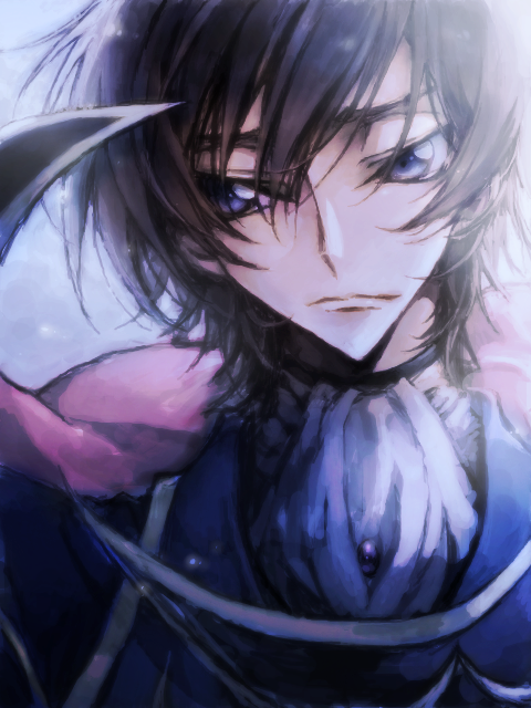 1boy black_hair brown_hair c_(rahit) cape code_geass lelouch_vi_britannia male_focus purple_eyes rahit sad solo tegaki zero_(code_geass)
