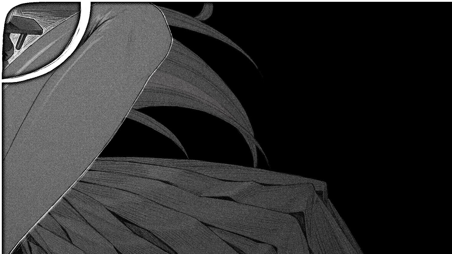 1girl black_background cyta_celest fox_girl greyscale hoshimi_miyabi long_hair monochrome out_of_frame pantyhose simple_background skirt solo zenless_zone_zero
