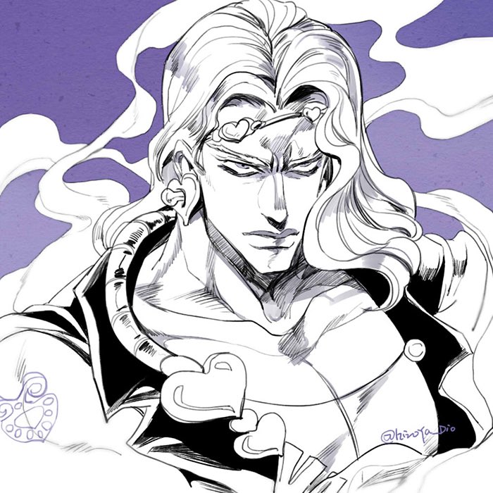 1boy earrings hat hatoyama_itsuru heart heart-shaped_ornament heart_earrings heart_headband jewelry jojo_no_kimyou_na_bouken long_hair male_focus official_style smoke solo stardust_crusaders vanilla_ice vest