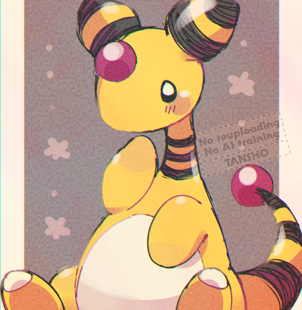 ampharos artist_name blush commentary_request gen_2_pokemon nintendo no_humans pokemon pokemon_(creature) pokemon_focus sitting solo tansho