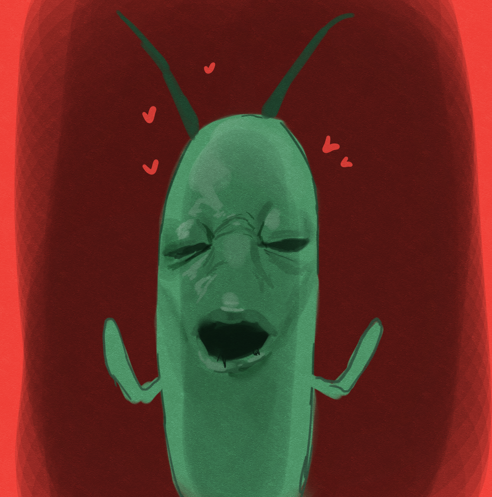 1boy antennae closed_eyes commentary creepypasta heart highres implied_sex implied_yaoi male_focus open_mouth plankton plankton_(spongebob) shengtian solo spongebob_squarepants_(series)