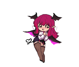 1girl @_@ animated animated_gif bat_wings black_wings breasts demon_tail demon_wings dizzy flying_sweatdrops garter_straps head_wings heart heart_tail high_heels koakuma long_hair looping_animation low_wings lowres namako_daibakuhatsu necktie open_mouth pink_wings pixel_art pointy_ears purple_wings red_hair red_necktie simple_background solo spiral-only_eyes tail thick_thighs thighhighs thighs touhou transparent_background wing_flapping wings