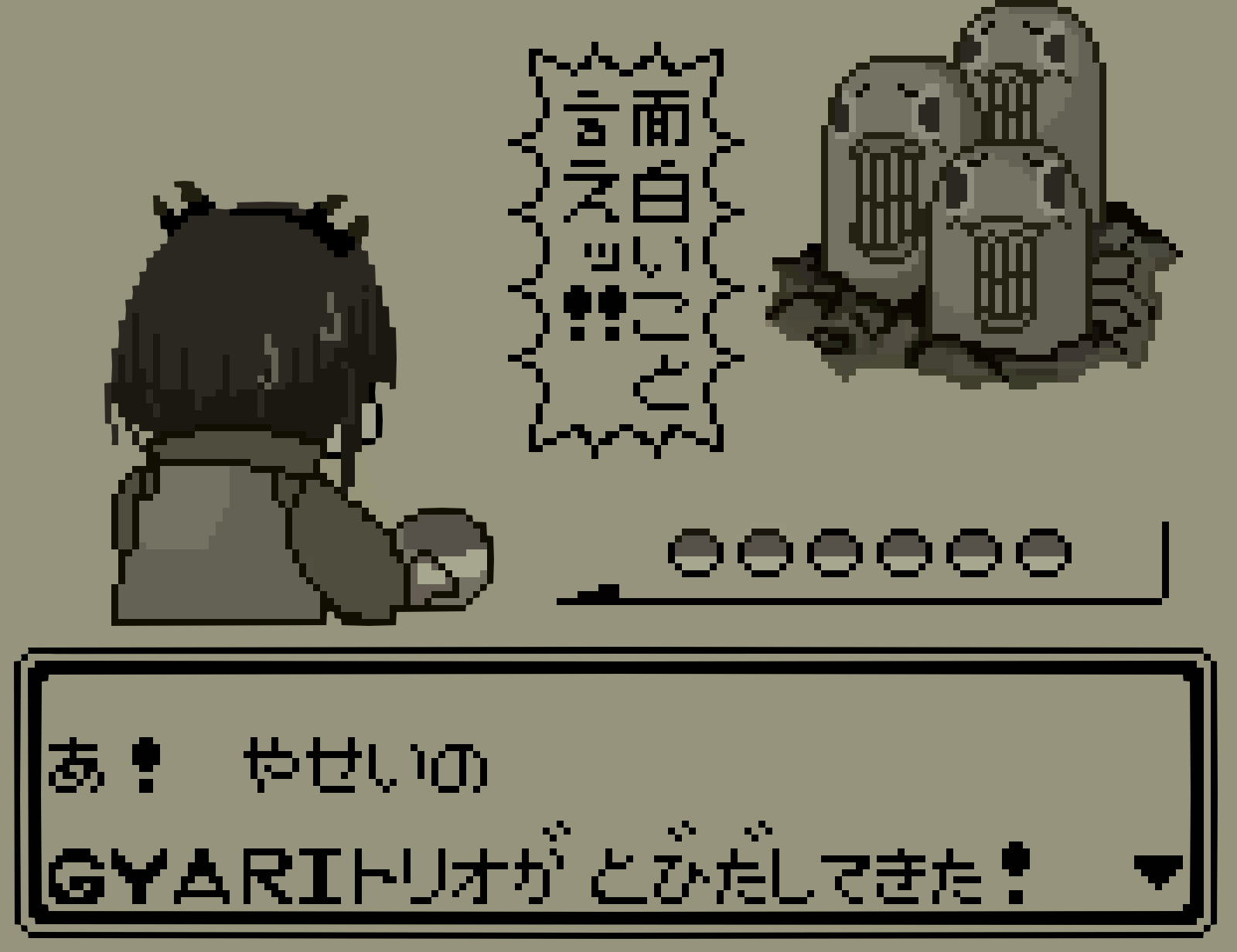 1girl commentary_request cropped_torso crossover dugtrio facing_away gen_1_pokemon grin gyari_(bird) hairband highres holding holding_poke_ball isomaro jacket jitomi_monoe long_sleeves magnet monochrome nintendo pixel_art poke_ball pokemon pokemon_(creature) short_hair smile sweat translation_request upper_body virtual_youtuber voms