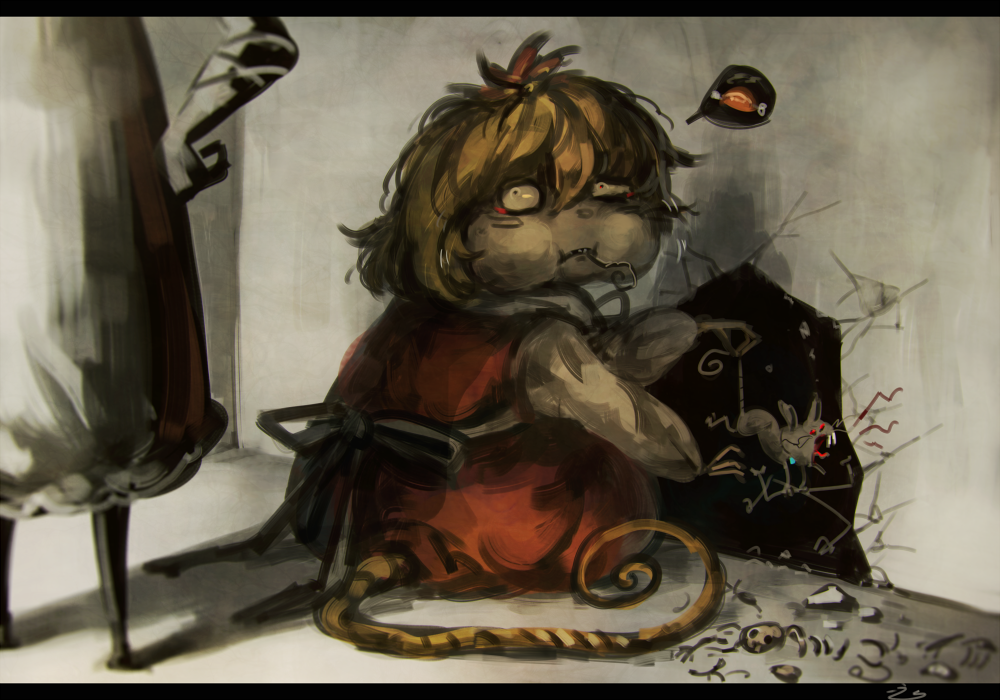 2girls animal_ears eating hijiri_byakuren koto_inari letterboxed looking_up mouse_(animal) multicolored_hair multiple_girls nazrin nazrin_(mouse) tail tiger_tail toramaru_shou touhou two-tone_hair