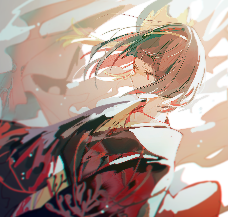 1boy arashi_(forever_7th_capital) black_hair black_kimono bob_cut bow floating_hair flower forever_7th_capital japanese_clothes kimono male_focus red_bow red_flower red_sash sapphire_(nine) sash sash_bow short_hair solo spider_lily