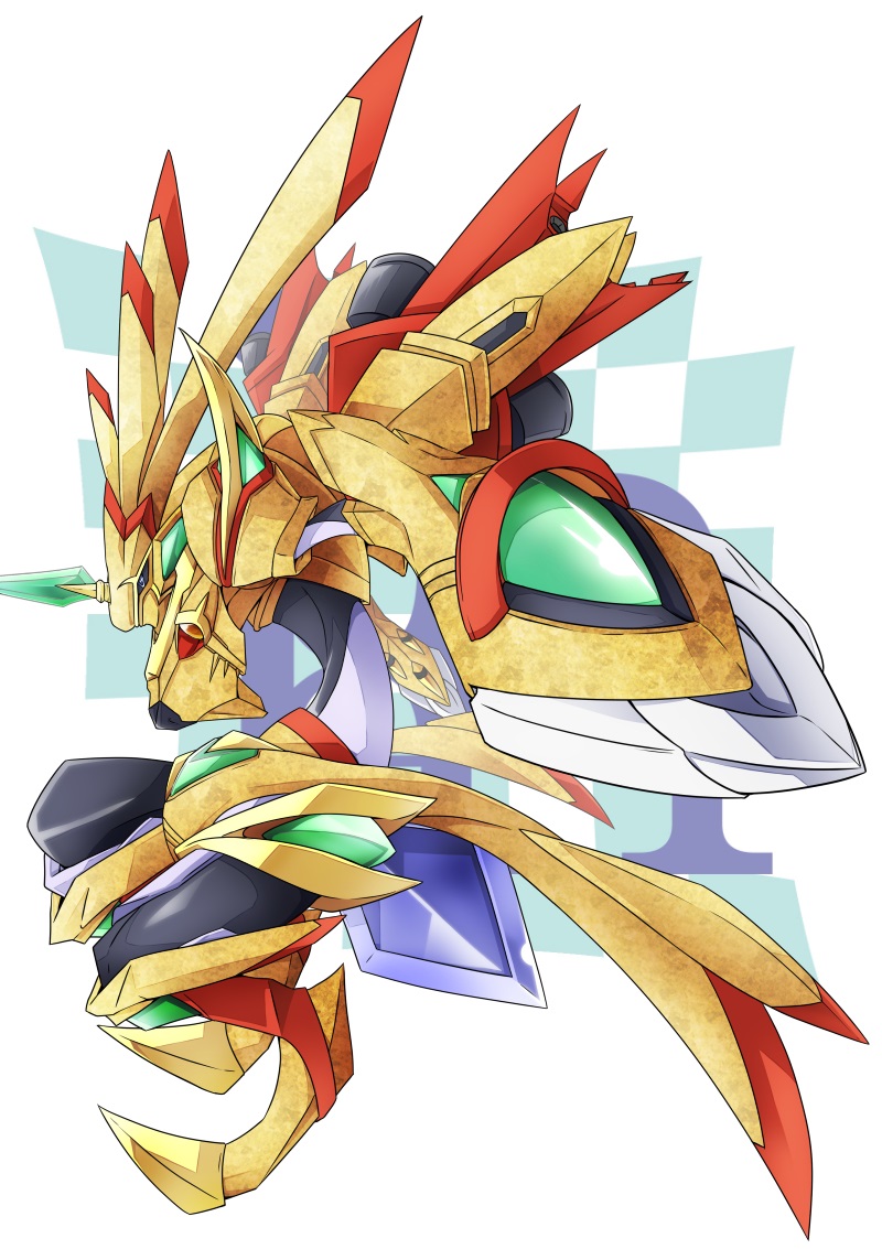 armor blue_eyes digimon gold_armor horn long_ears rapidmon_x-antibody solo