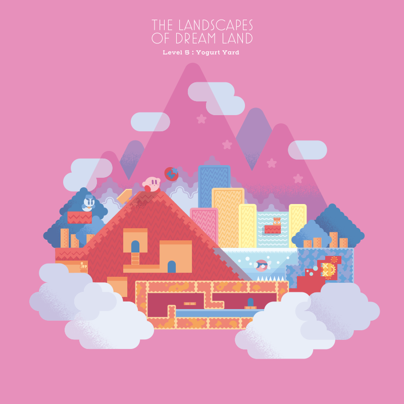 air_bubble artist_request blipper blue_hat bubble chilly_(kirby) cloud english_text fish from_side full_body glunk_(kirby) goggles hat heavy_mole kirby kirby&#039;s_adventure kirby_(series) maxim_tomato mountain nintendo no_humans official_art place_name second-party_source snowman spikes swim_goggles swimming tomato water waterfall