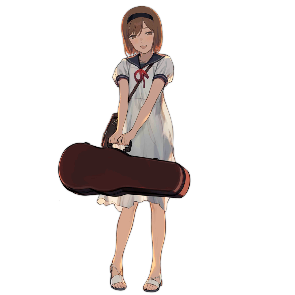 1girl amati bad_tag bag brown_eyes brown_hair crossover dress duoyuanjun girls&#039;_frontline gunslinger_girl henrietta_(gunslinger_girl) looking_at_viewer messenger_bag shoulder_bag smiley_face solo transparent_background white_dress
