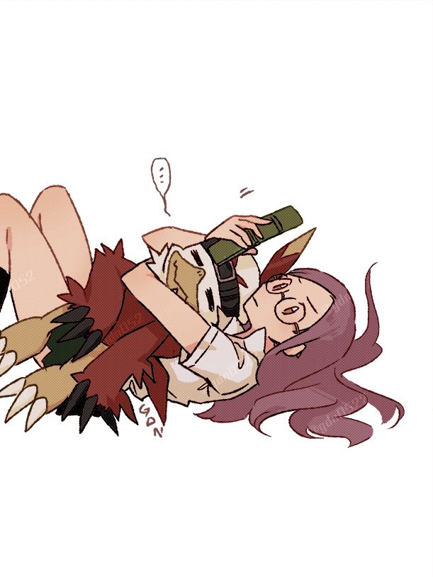 annoyed beak belt claws closed_eyes digimon digimon_(creature) digimon_adventure_02 feathers gdn0522 glasses hawkmon holding holding_phone inoue_miyako long_hair orange_eyes phone pink_hair simple_background white_background wings