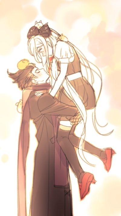 1boy 1girl carrying closed_mouth danganronpa_(series) danganronpa_2:_goodbye_despair dg_xhs eye_contact eyelashes hair_ribbon hamster hetero high_heels long_hair looking_at_another puffy_short_sleeves puffy_sleeves red_footwear ribbon scarf short_sleeves skirt sonia_nevermind tanaka_gundham thighhighs