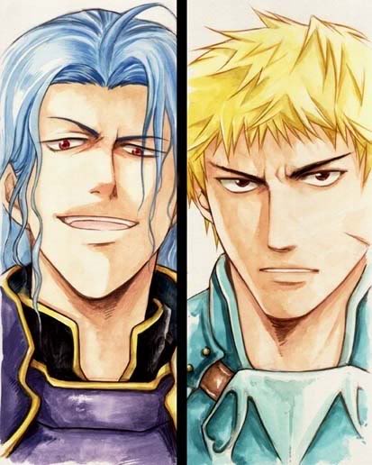 2boys agahari angry aqua_hair armor black_eyes blonde_hair blue_hair chart comic cormag_(fire_emblem) fire_emblem fire_emblem:_the_sacred_stones long_hair multiple_boys naughty_face nintendo open_mouth red_eyes rivalry scar serious short_hair valter_(fire_emblem) wyvern_rider