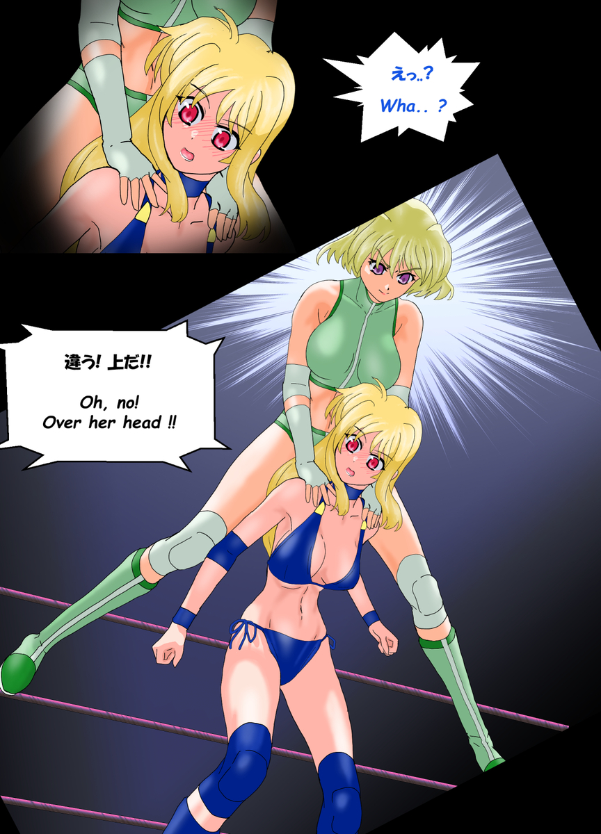 2girls artist_request catfight english_text fate_testarossa highres multiple_girls shamal tagme wrestling wrestling_outfit wrestling_ring