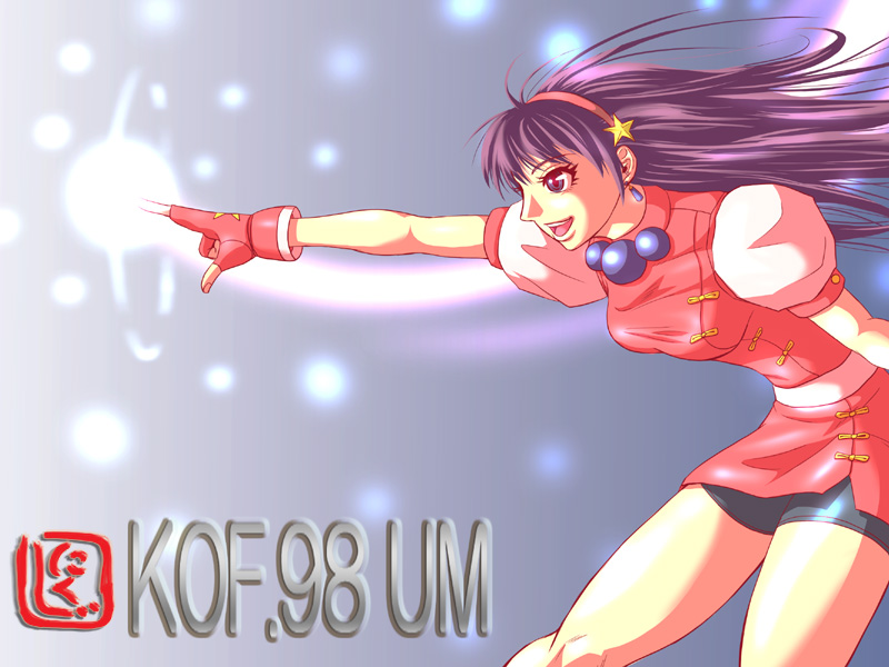 1girl asamiya_athena bare_legs bike_shorts dress earrings eyelashes female_focus fingerless_gloves gloves hair_ornament hairband jewelry long_hair magic necklace nikuji-kun puffy_short_sleeves puffy_sleeves purple_eyes purple_hair red_hairband sash short_dress short_sleeves shorts shorts_under_dress shorts_under_skirt solo star_(symbol) star_hair_ornament taut_clothes the_king_of_fighters the_king_of_fighters_&#039;98